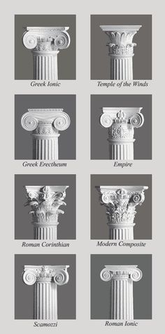 four different types of columns with names on them, all in various styles and colors