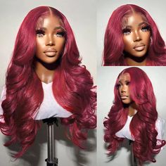 99J Human Hair Lace Front Wigs Burgundy Body Wave Lace Frontal Wigs For Black Women 180% Density Dark Red Lace Closure Wigs Wigs Burgundy, Magic Hair Curlers, Contour With Eyeshadow, Automatic Hair Curler, Red Wig, Powder Contour, Curling Iron Hairstyles, Closure Wigs, Lace Front Human Hair Wigs