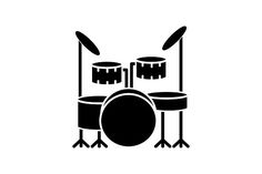 a black and white silhouette of a drum set