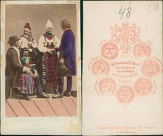 an old postcard with two pictures of men in traditional clothing and one has a small child on his lap