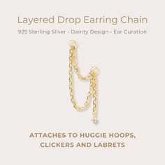 Make the ultimate statement with our layered drop chain charm, featuring a double chain and delicate hanging crystal for a touch of sparkle. Create your unique layered look by draping from lobe to helix, giving your ear a beautiful cascading effect. The O-ring ends easily attach to hoops and huggies, or even onto a labret for endless curated ear possibilities. Details: ✧ Material: 925 Sterling Silver / 18K Gold Plated / 18K Rose Gold Plated ✧ O-ring inner diameter: 2.5mm ✧ Sold as a single chain Cartilage Chain Earrings, Elegant Dangle Cartilage Earrings With Adjustable Chain, Chain Cartilage Earring, Adjustable Chain Huggie Earrings, Sterling Silver Dangle Cartilage Earrings With Adjustable Chain, Ear Style, Ring Der O, Double Chain, Helix