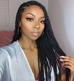 Small senegalese twist crochet hair Human Hair Hairstyles Black Women, Marley Twist Hairstyles Medium, Senegalese Twist Braids Medium, Senagele Twist, Large Senegalese Twists, Dr Vacation, Medium Twist Braids, French Twist Braids, Rope Twist Braids