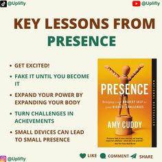 a poster with the words, key lessons from presence and an image of a wooden man