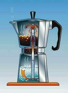 an image of a coffee maker with liquid pouring out of the top and bottom part