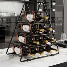 a wine rack that has many bottles on it