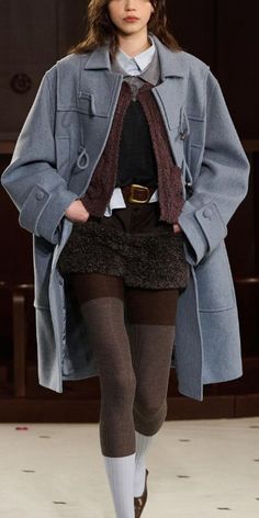 Outfit Ideas Winter Layers, Winter Outfits 90s, Fairygrunge Winter Outfits, Winter Streetwear Mini Skirt, Wool Outfit, Japanese Winter Fashion, Winter Fairy Coquette Outfits, Outfit With Tights, Miu Miu Fall Winter 1997