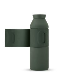 thermos bottle is green and has an open lid