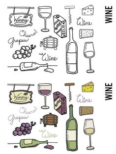 an image of wine related items on a white background with black and white text that says wine