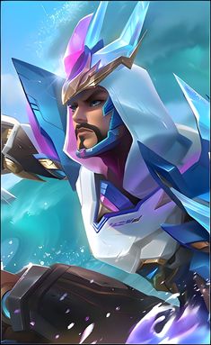 an overwatching character from mobile game overwatch, with blue and purple colors