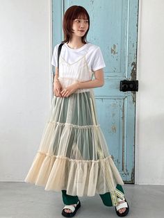 Apricot Casual,Cute Collar Sleeveless Mesh Fabric Plain Cami Embellished Slight Stretch  Women Clothing Patchwork, Dress Outfits Korean, Crochet Long Dresses, Dress Over Pants, Summer Spaghetti, Dress Layered, Cotton Outfit, Spaghetti Strap Dress, Mode Inspo