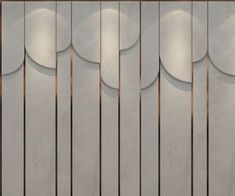 an image of a wall made out of wood and metal panels with circles on them