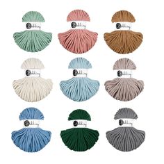 six different colors of parasols with the word's logo on each one