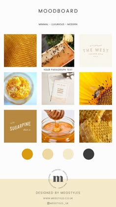 the mood board is filled with honey and bees