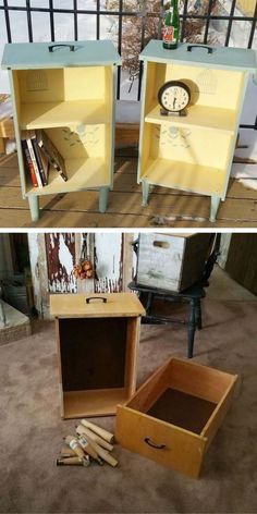 an old dresser turned into a side table