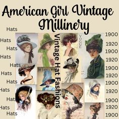 This is a collection of vintage Kentucky Derby Hats from 1900's to 1920's. There are skull caps, bucket hats from the roaring twenties that the flappers wore. The 19th century is represented with  victorian bonnets, pioneer bonnets, large Edwardian bonnets with silk, & velvet bows. This is the American Girl's millinery history with feathers and high fashion from the era of 1900 -1920. Fitted Vintage Hats For Vintage Fashion, Fitted Vintage Hats, Vintage Kentucky Derby, Pioneer Bonnet, 1920s Hats, Velvet Bows, Victorian Hats, Kentucky Derby Hats, Girl Vintage