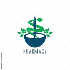 the logo for pharmacy with green leaves in a bowl