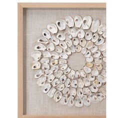 an art work with shells in a wooden frame