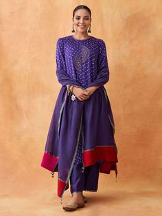 Buy Purple Bandhani Gajji Silk Suit- Set of 3 | ENBGSJMN02/VAY1