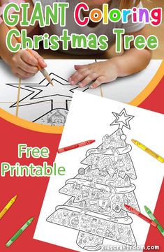 the giant coloring christmas tree with crayons and crayon pencils on it