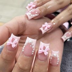 PRICES MAY VARY. 🤍【Package Content】You will get 24 pieces of beautifully square press on nails(12 sizes), 24pcs Jelly gum, 1pcs Nail file, 1pcs wood stick, A pack of alcohol, create your own daily nails decoration. 🤍【Exquisite Design】This cute press on nails is your perfect choice this year, helping you express confidence and charm in your daily life and work. The classic square shape is more elegant and charming. You can also trim and file to your preferred length and shape. 🤍【Easy To Use】Ju Ballerina Acrylic Nails, Pearl Nail Art, Fake Nails White, Valentine Nails, Girly Acrylic Nails, Nail Art Set, French Tip Acrylic Nails, Hari Valentine, Really Cute Nails