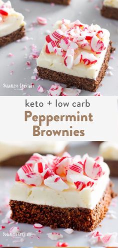 keto and low carb peppermin brownies with white frosting on top