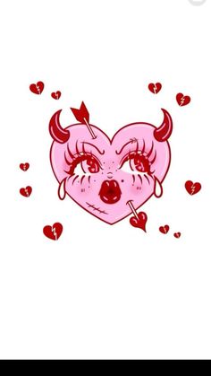 a pink heart with horns and hearts around it