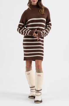 Embrace sweater weather without compromising on your 'fit in a cozy minidress framed by slender sleeves textured with ribbing. 32" length Slips on over head Mock neck Long sleeves Unlined 45% acrylic, 30% nylon, 25% polyester Hand wash, dry flat Imported Daytime Dresses, Long Sleeve Sweater Dress, Striped Long Sleeve, Sweater Weather, Sundress, Sweater Dress, Slip On, Nordstrom, Dress Outfits