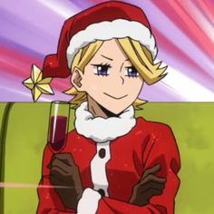 a cartoon character wearing a santa hat and holding a wine glass in his right hand