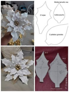 paper flowers are cut out and placed on top of each other, along with instructions for how to make them