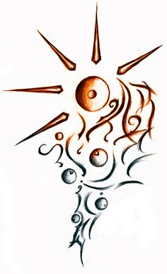 an artistic tattoo design with sun and moon in the middle, on a white background