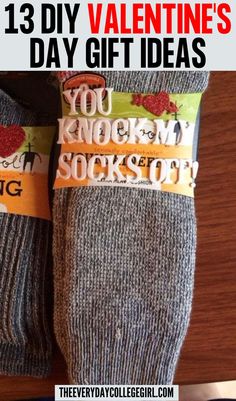 two pairs of socks with the words 13 diy valentine's day gift ideas