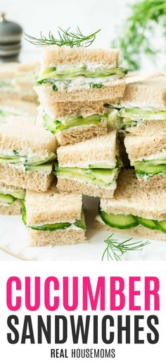 cucumber sandwiches stacked on top of each other with the title text overlay