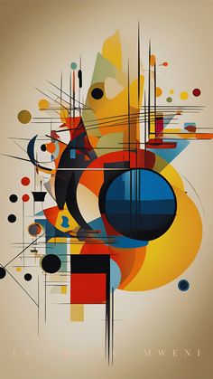 an abstract painting with various colors and shapes