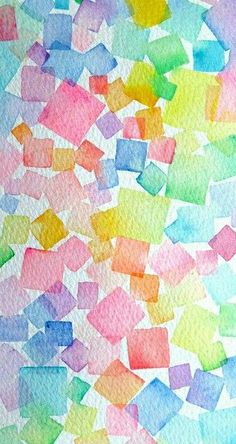 an abstract painting with lots of different colors and shapes on the paper, it looks like watercolor