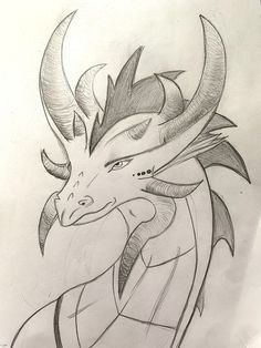 a drawing of a dragon with horns on it's head