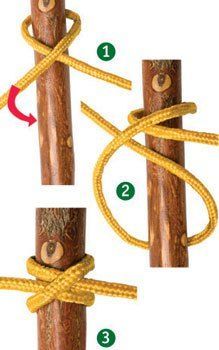 instructions for how to tie the clove hitch knot on a wooden pole with rope