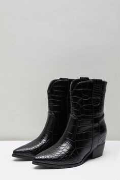 Alexis Croc Detail Western Boots Croc Leather, Oversized Coat, Quick Delivery, Western Boots, Leather Upper, Ankle Boots, Everyday Wear, Buy Online, Shop Now