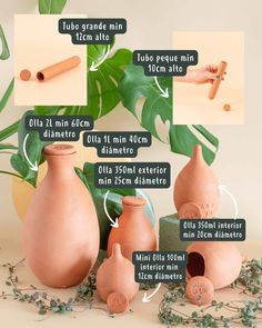 three clay vases are shown with instructions on how to make them