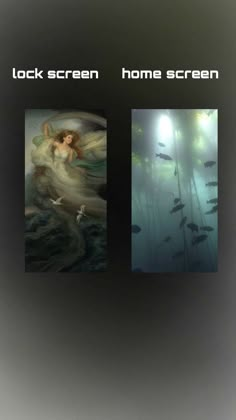 two pictures with the words lock screen home screen and an image of fish swimming in water