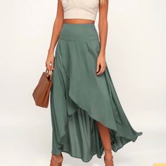 Super Cute High Low Skirt, Just Didn’t Fit Right On My Shorter Petite Frame. Longest Part Of Skirt Is 17” - High Waist With Hidden Zipper. Just Purchased And They Only Return $50 Or Over, This Was $49.50, New With Tags, Selling For $39. Green High Waist Maxi Skirt For Vacation, Green High Waist Skirt, Bohemian Midi Skirt For Brunch, Green High Waist Flowy Skirt, Solid Color Midi Skirt For Vacation, Bohemian Long Skirt For Brunch, Flowy High-waisted Green Maxi Skirt, Solid Skirt For Brunch, Casual Flowy Asymmetrical Maxi Skirt