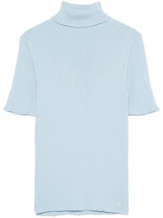 sky blue merino wool blend ribbed knit roll neck short sleeves straight hem Roll Neck Top, Yoko London, Wardrobe Edit, Boots Fall, Exclusive Fashion, Roll Neck, Jersey Shirt, Jacket Tops, Denim Dress