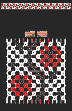 a black and white pattern with red circles on it