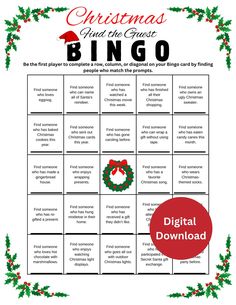 christmas and the festive bingo game with holly wreaths on it, in front of a