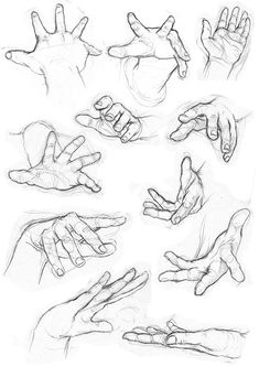 several different hands are shown in this drawing