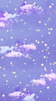 the sky is full of stars and clouds with some moon on them in the distance