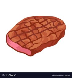 a piece of steak with pink meat on the top and side view, cartoon style