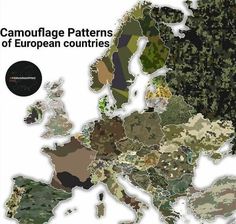 an image of a map with camouflage patterns on it's sides and the words camouflage patterns of european countries