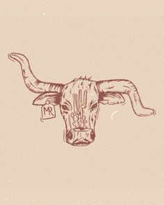 a drawing of a bull's head on a beige background