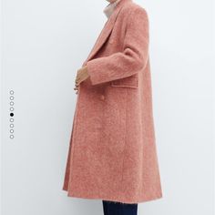 Sold Out In Mango Pink Double-breasted Winter Outerwear, Pink Double-breasted Outerwear For Fall, Classy Coat, Alpaca Coat, Fav Color, Alpaca, Mango, Jackets & Coats, Blogger