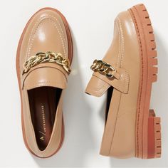 Brand New Just Too Big For Me - I’m Heartbroken Actually. Sold Out Completely! Anthropologie Lug Sole Platform Chunky Loafers In Tan W/ Gold Chain Sz 7 Nwot Anthropologie, Chunky Loafers, Anthropologie Shoes, Lug Sole, Flat Shoes Women, Gold Chain, Gold Chains, Loafer Flats, Loafers